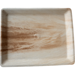Bovenaanzicht van 1/2 gastro schaal van naturel palmblad, formaat 32,5 x 26,5 cm