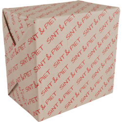 Cadeaupapier Sint & Piet kraft, 30 cm breed en 200 meter lang, decoratief inpakpapier met Sinterklaasdesign.