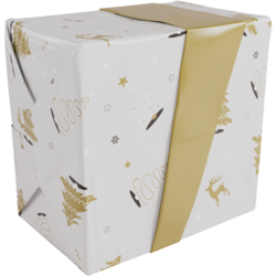 Cadeaupapier Wonderful time, 50cm x 200 meter in grijs/goud – feestelijk design, geschikt voor kerstcadeaus.