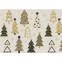 Kraftkleurig cadeaupapier met kerstboompjes, 50cm breed – natuurlijke uitstraling, 200 meter per rol.